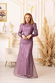 DESENLİ KOLLARI TÜY DETAYLI TESETTÜR ABİYE (K17870)