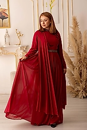 OMUZDAN PELERİNLİ ŞİFON KUMAŞ ÇİÇEK DETAYLI TESETTÜR ABİYE (K13550)