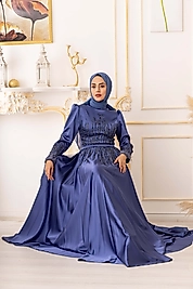 TÜY VE TAŞ DETAYLI SATEN TESETTÜR ABİYE (K19825)