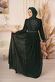 ZİNCİR VE TAŞ DETAYLI ŞİFON TESETTÜR ABİYE (17926)