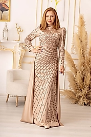 KOMPLE TAŞLI BALIK MODEL PELERİNLİ SATEN TESETTÜR ABİYE (K20005)