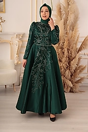 TAŞ VE ZİNCİR İŞLEMELİ KABARIK MODEL TESETTÜR ABİYE (K18510)