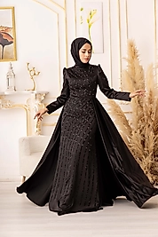 KOMPLE TAŞLI YANLARDAN PELERİNLİ BALIK MODEL TESETTÜR ABİYE (K19835)