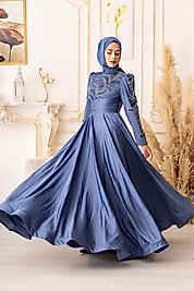 ZİNCİR VE BONCUK GEÇİŞLİ SATEN TESETTÜR ABİYE  (K20000)