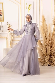 KOMPLE SİMLİ KUMAŞ GÖĞÜS VE KOLLARI TAŞ PARILTILI TESETTÜR ABİYE (K18490)