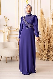 GÖĞÜS KISMI TAŞ VE ZİNCİR  DETAYLI KREP TESETTÜR ABİYE (K1090)