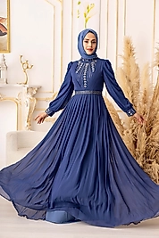 KRİSTAL TAŞ VE ZİNCİR DETAYLI ŞİFON TESETTÜR ABİYE (17927)