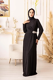 KENDİNDEN SİMLİ LİKRALI KUMAŞ TAŞ KEMER DETAYLI TESETTÜR ABİYE (K4095)