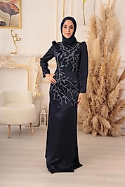 YAPRAK DESENLİ TAŞ İŞLEMELİ TESETTÜR ABİYE (K18585)